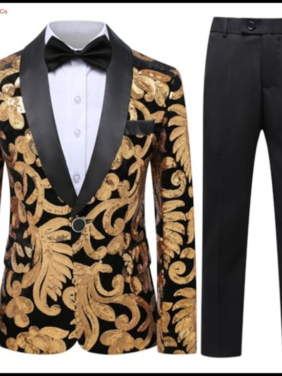 Other - Boys 2 Piece Tuxedo Suit Shiny Formal Blazer Pants Set Slim Fit